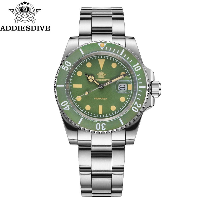 ADDIESDIVE Watch For Men Reloj Hombre 20Bar Waterproof C3 Super Luminous 316L Stainless Steel Display Calendar Quartz Watches