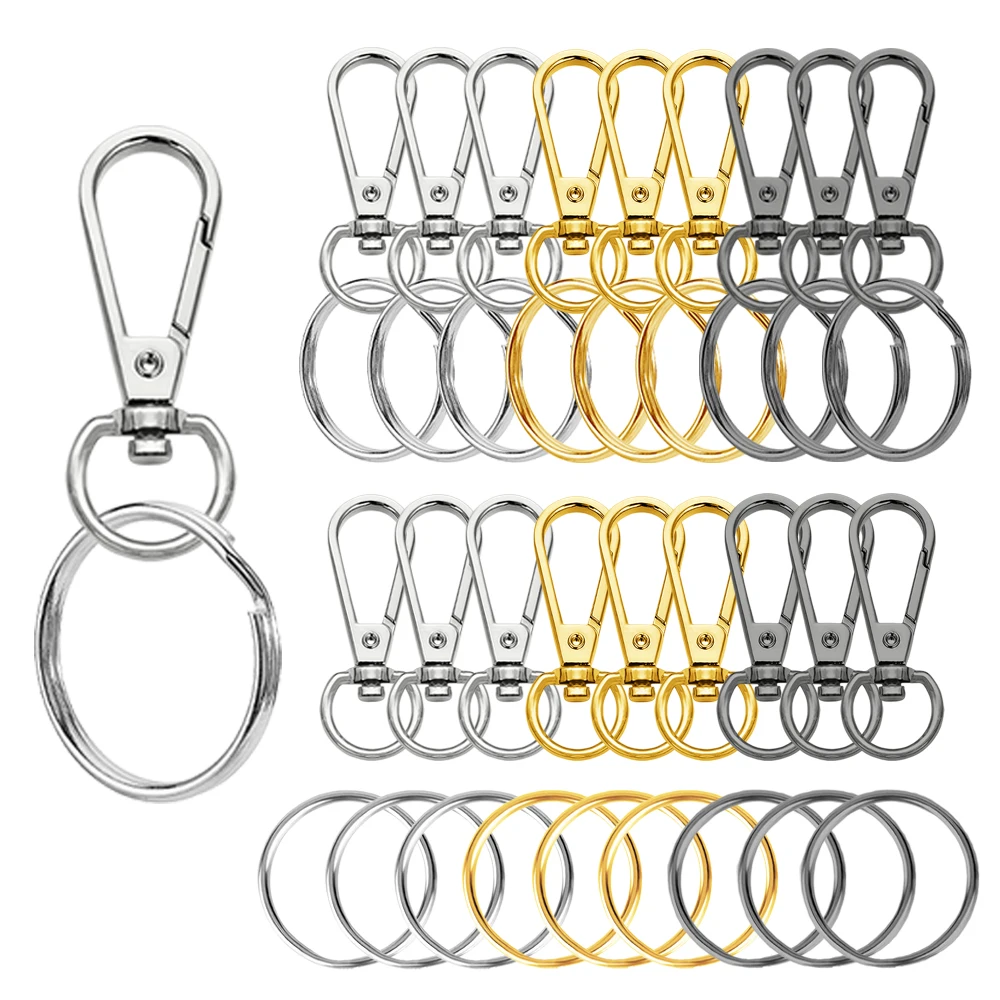 10/15 Sets Swivel Snap Hooks with Split Key Rings Lobster Claw Trigger Clasps for Keychain Clip Lanyard Bag Purse Tag