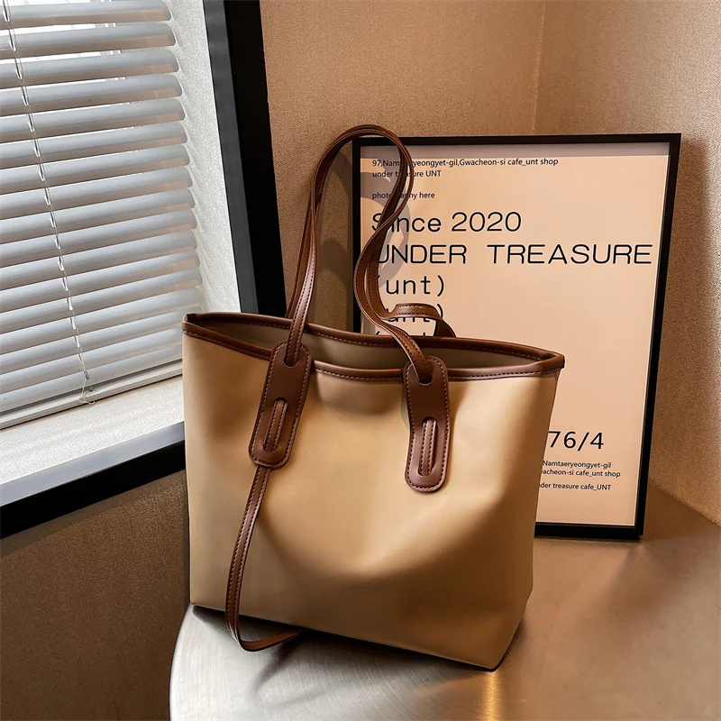 

large capacity retro texture female new senior sense one shoulder bag solid color simple commuting tote hands