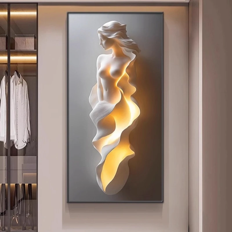 2025 Modern Luxury Entrance Hall Decorative Painting Abstract Art Hanging Painting Corridor Wall Decoration LED Light Painting