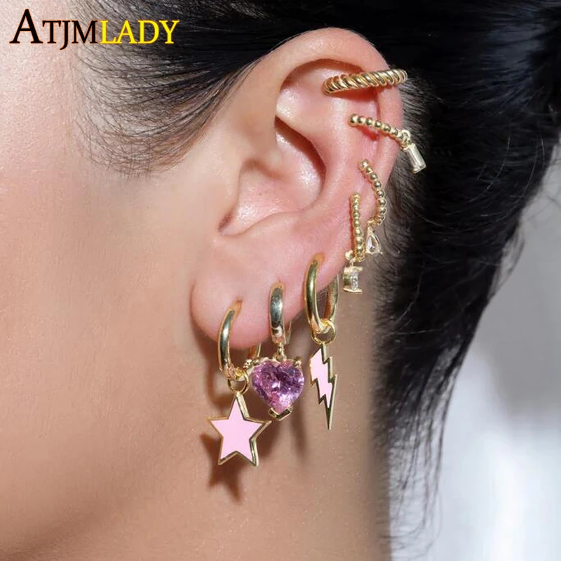 النيون المينا البرق الترباس سحر استرخى هوب القرط الذهب اللون قوس قزح الملونة فتاة النساء المجوهرات #3