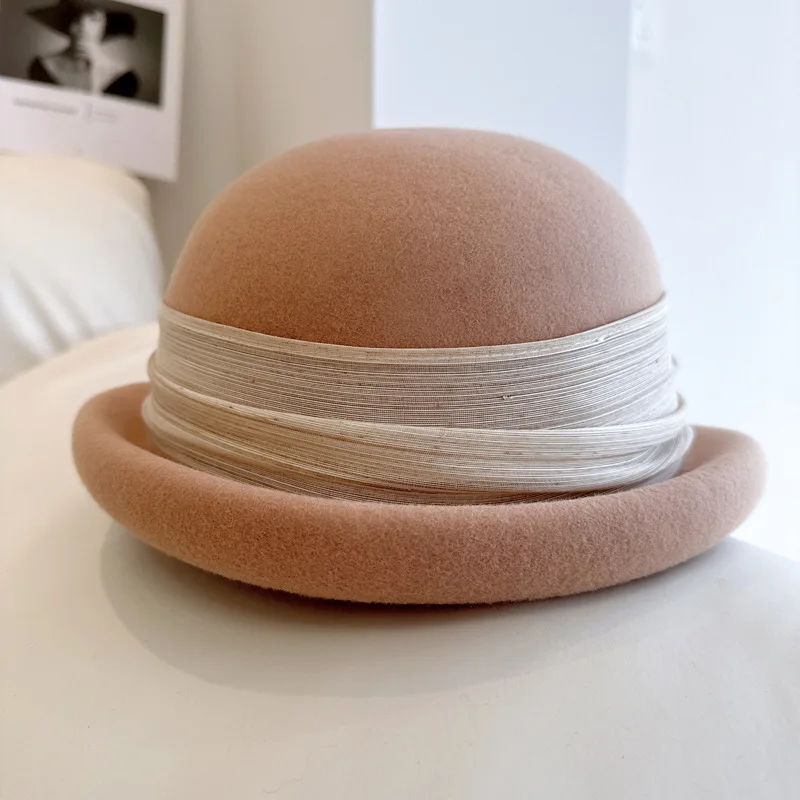 High quality silk hemp decorated bow beret Light luxury elegant French small top hat Fashion women\'s wedding banquet hat
