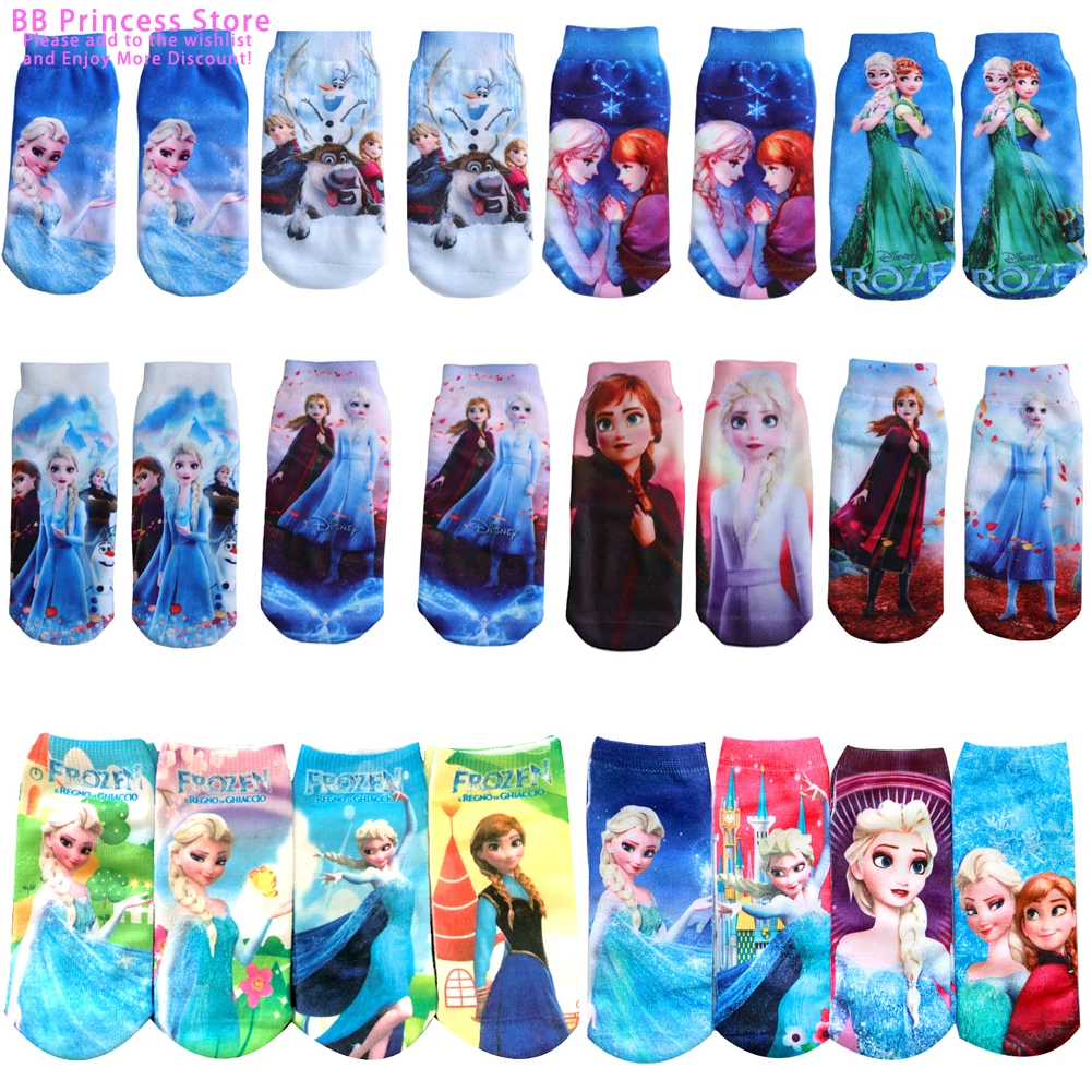 1Pair New Cute Girl Cartoon Elsa Princess Bear Print Kids Ankle Socks Soft Cotton Short Socks Girls Boys Children Casual Socks