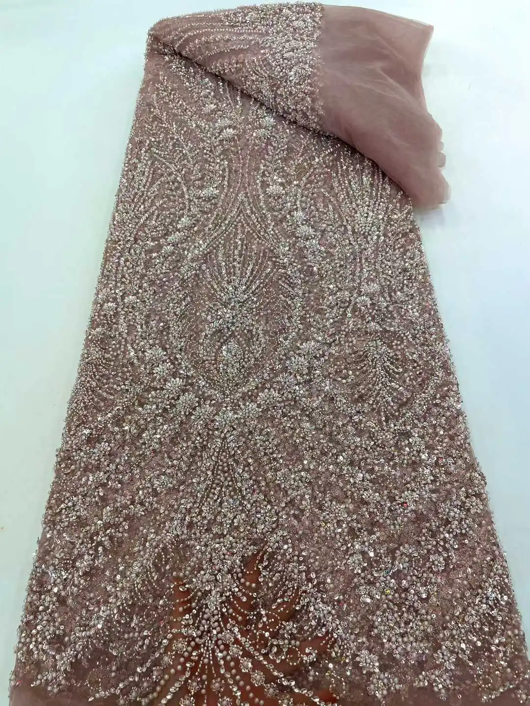 Luxury African Lace Fabric High Quality Sequins Beads Lace Fabrics For Nigerian Wedding French Tulle Lace Fabric