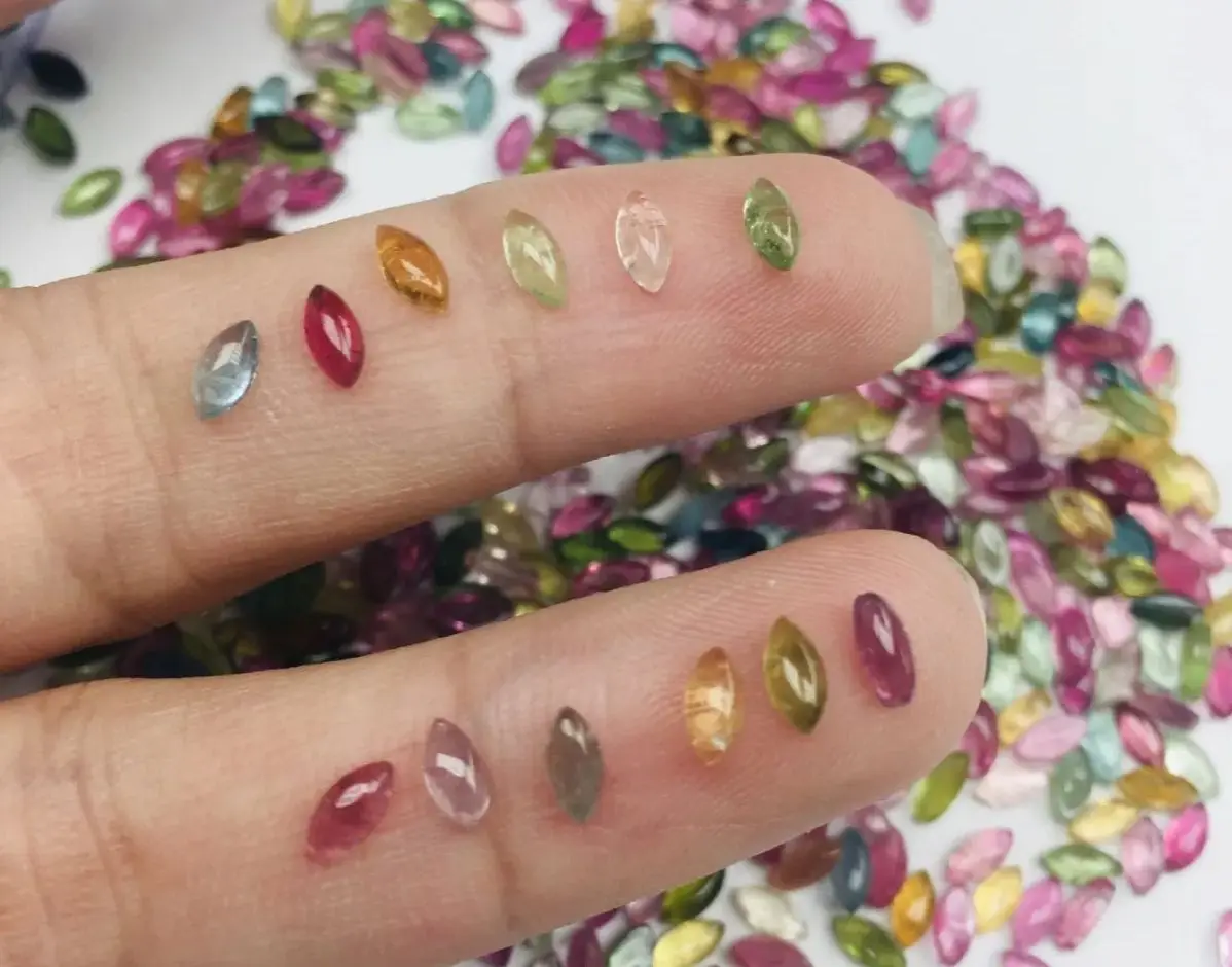 Wholesale 10pcs/pack Genuine Multi Tourmaline 2.5x5mm Marquise Gemstone Jewlery Cabochon Ring Face For Jewelry DIY