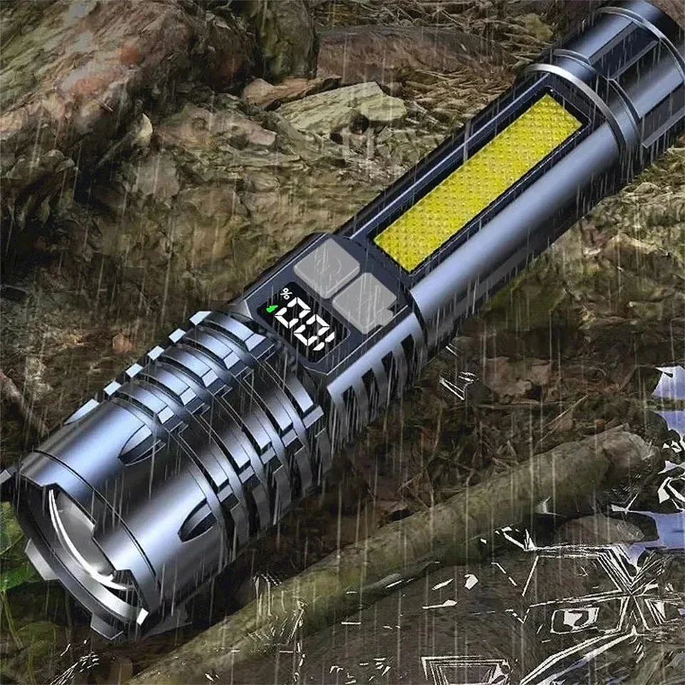 High Power LED Flashlight Type-C Rechargeable Waterproof Portable Zoom Torch for Outdoor Camping Hiking