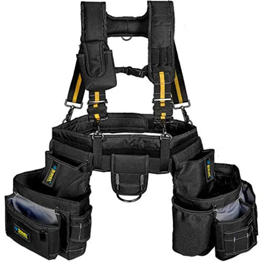 

Удобный, прочный, толстый пояс для инструментов из 7 частей с подтяжками, 21 карманом и петлями, из ткани 1680D Denier, сверхпрочный, с карманами для карт.