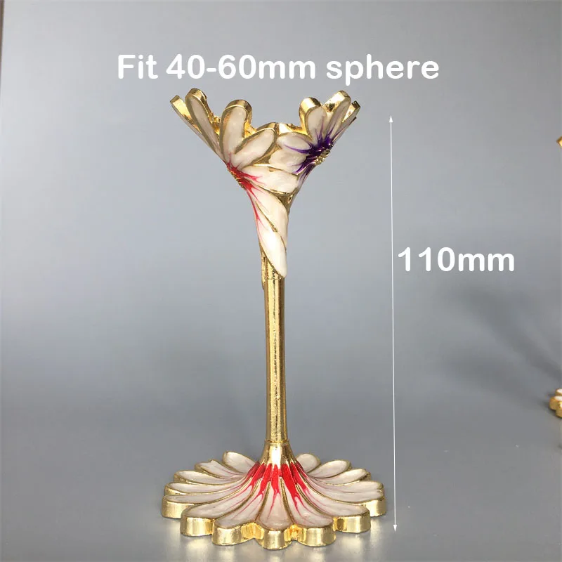 Natural Crystal Sphere Holders Metal Taller Creative Hand Painted Flower Single Crystal Ball Eggs Stand Display Base Home Decor
