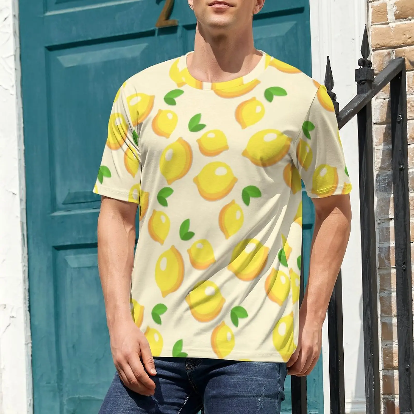 Cute Lemon Print T Shirt For Male Citrus Fruit Design O Neck T-Shirts Original Tops Short Sleeve Casual Plus Size Tees Gift
