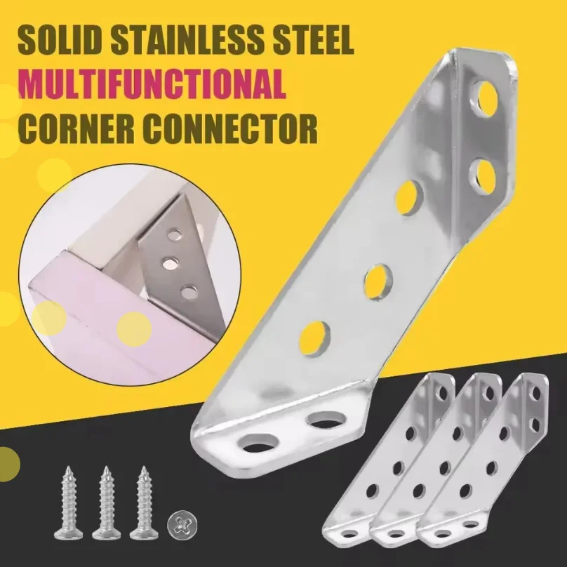 Thickened Stainless Steel Angle Code 90 Degrees Right Angle Fixed Bracket Furniture Connectors Frame Corner Brace with Screw