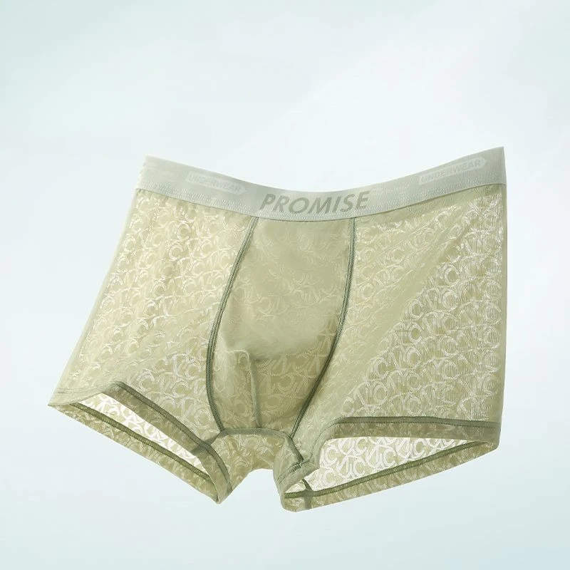 High-grade Ice Mesh Eye Jacquard Men's Underwear Sexy Boxers Breathable Seamless Quick Drying Boxer Shorts with A Summer Split