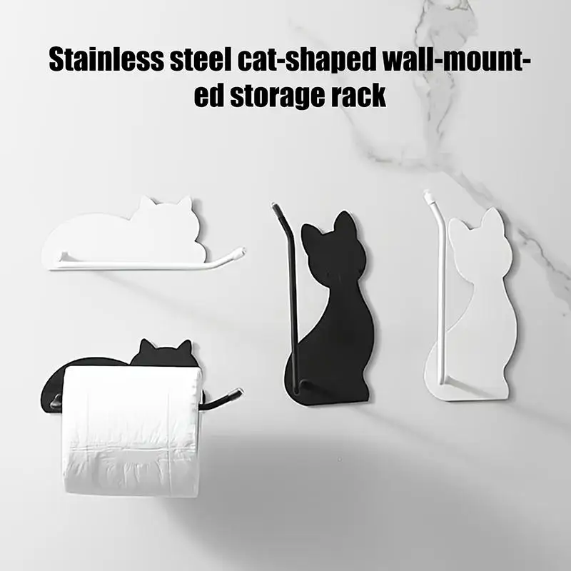 Stainless Steel Cat-shaped Tissue Holder, Self-adhesive Bathroom And Kitchen Organizer, Space-saving Toilet Tissue Holder