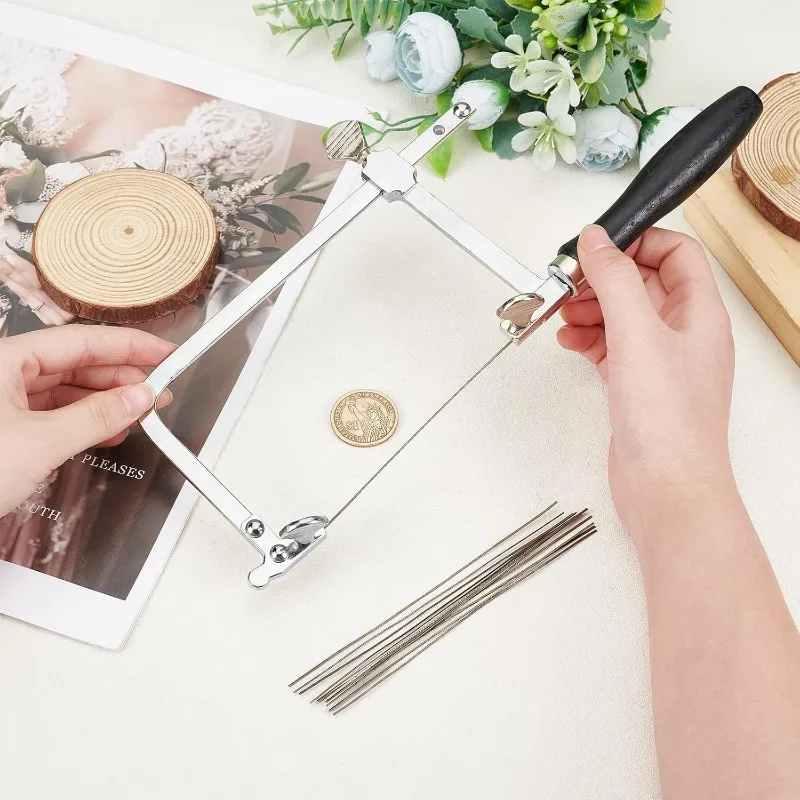 إطار منشار قطع قابل للتعديل على شكل حرف U مع مشبك ، منشار حلزوني ، منشار مجوهرات ، دبوس فتحة U ، 12 شفرة