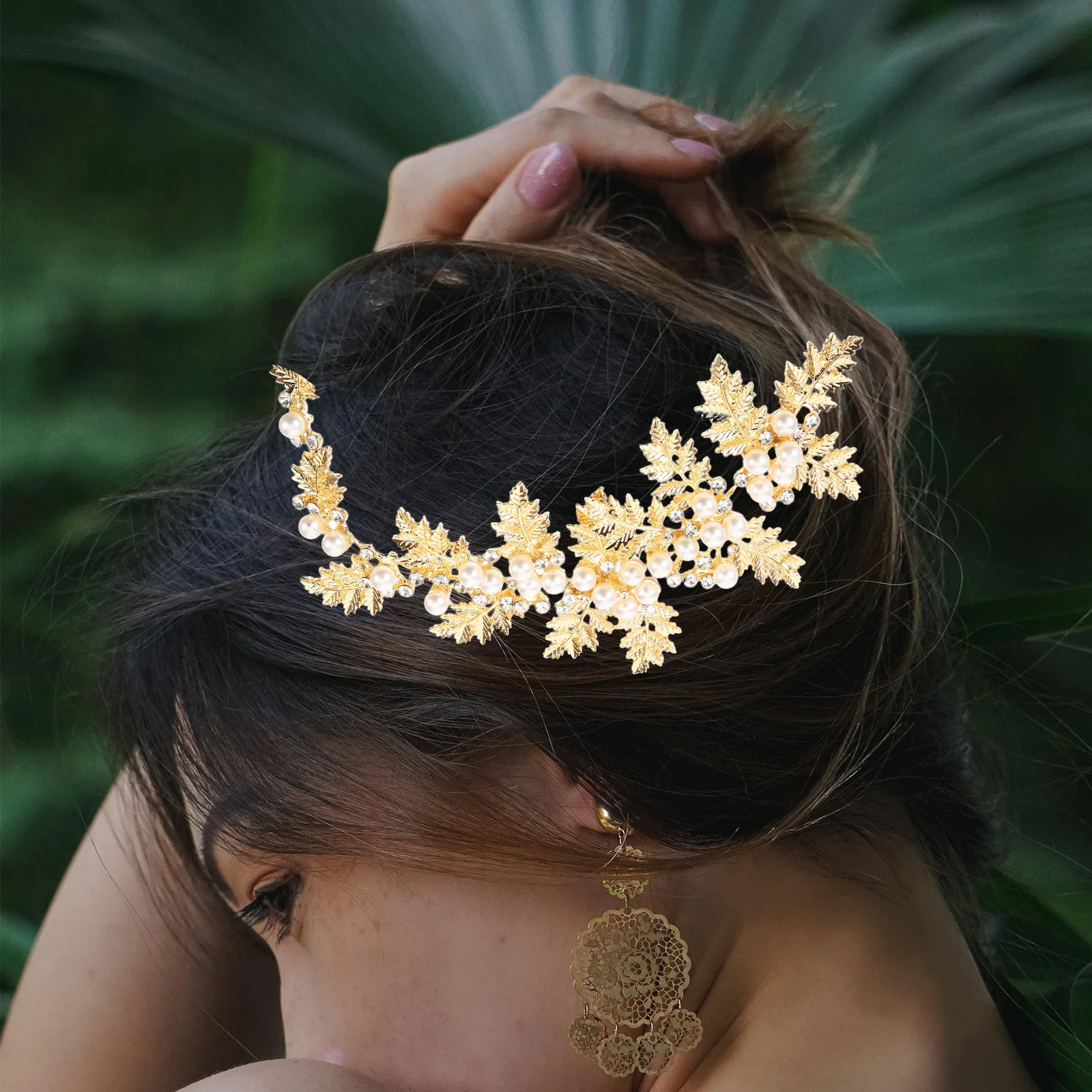 

Leaf Pearl Rhinestone Vintage Headband Elegant Lightweight Decorative Hair Accessories for Wedding Bridal Party Women