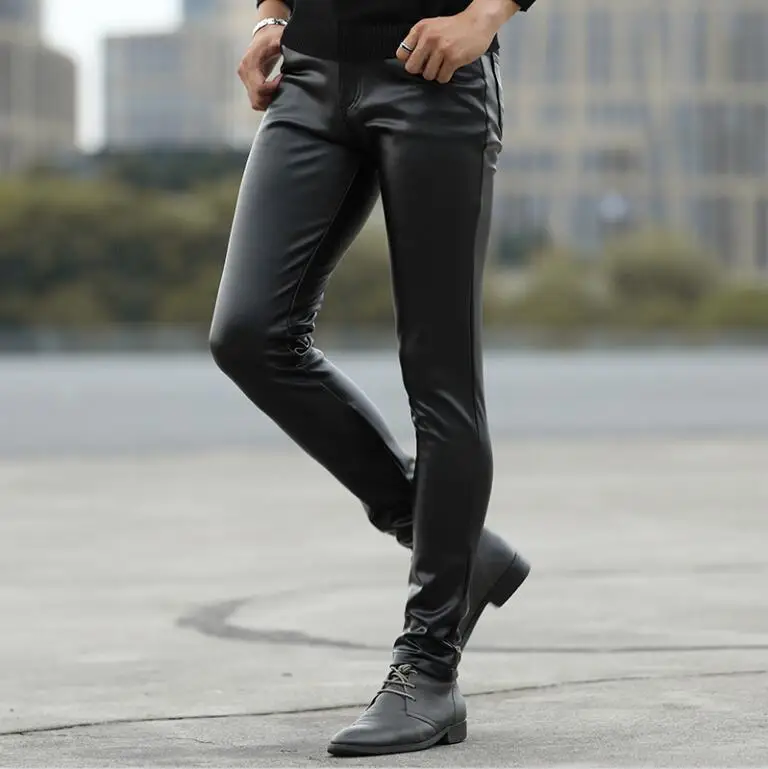 HOO 2023 autumn of cultivate one\'s morality play high fashionable young tight leather pants and feet locomotive PU leather pants