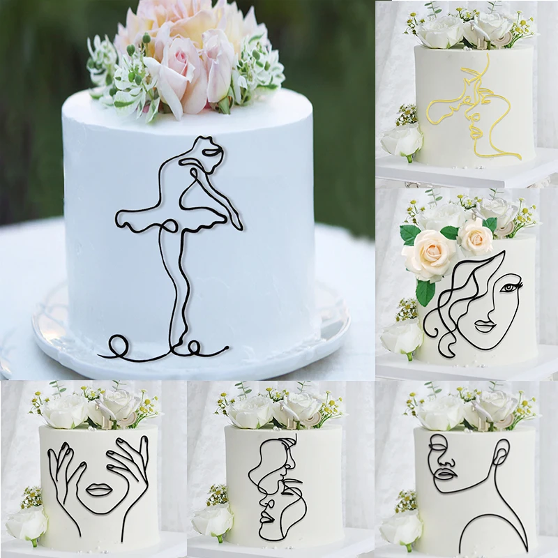Acrylic Minimalist Art Lady Face Cake Topper Girl Happy Birthday Cake Topper Party Supplies Wedding Sexy Woman Cake Decorations