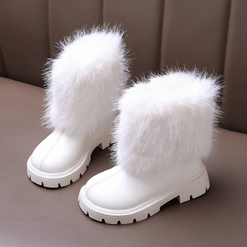 

Trend Fashion Snow Boots For Girls PU Leather Waterproof Outdoor Plush Boots Soft Warm Velvet Girl's Cotton Shoes