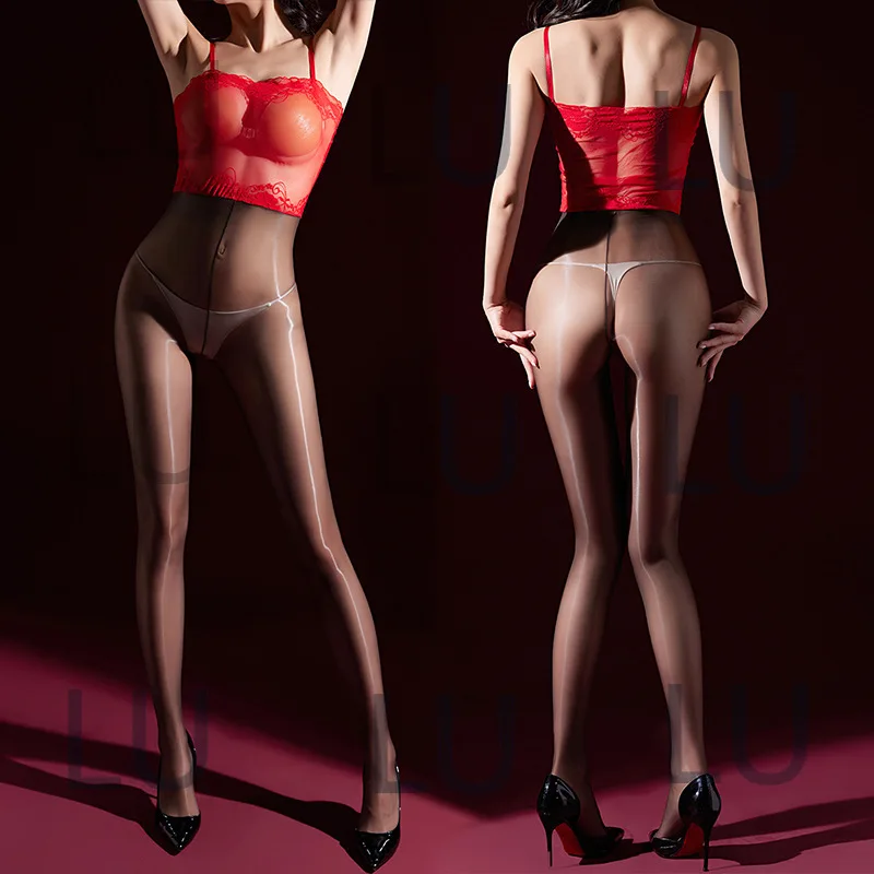 

2025 new XHN9007 Jufeng tube top shoulder strap lace tube top suspender oil-shiny stockings one-piece transparent sexy onesie