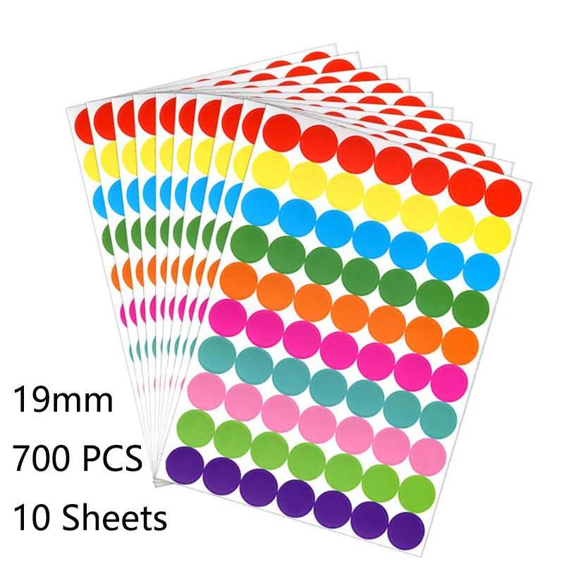 6mm 8mm 10mm 19mm 20mm 40mm Gekleurde Dot Stickers Polka Cirkel Kantoor Klas Partij decoratie Speelgoed Dagboek Decoratie Sticker