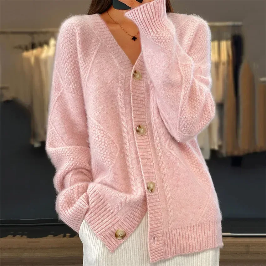 

Cardigan Outwear Breasted Jumpers Brocade Trend Solid Color Sweaters Long Sleeve V-neck Knitted Sweater Coat for Women Coats