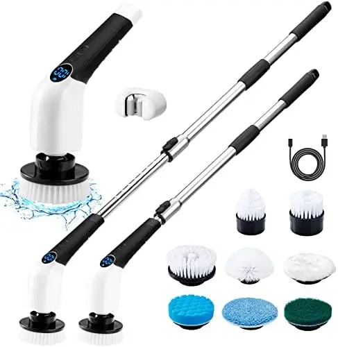 Electric Spin Scrubber – Cordless Power Shower Cleaner with 8 Brush Heads & Extendable Handle