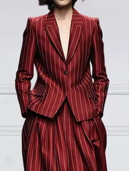 Freeacy Notched Collar Long Sleeves Blazer for Urban Women 2024 Autumn Fashion Striped Suit Jacket Slim Fit Formal Outerwears