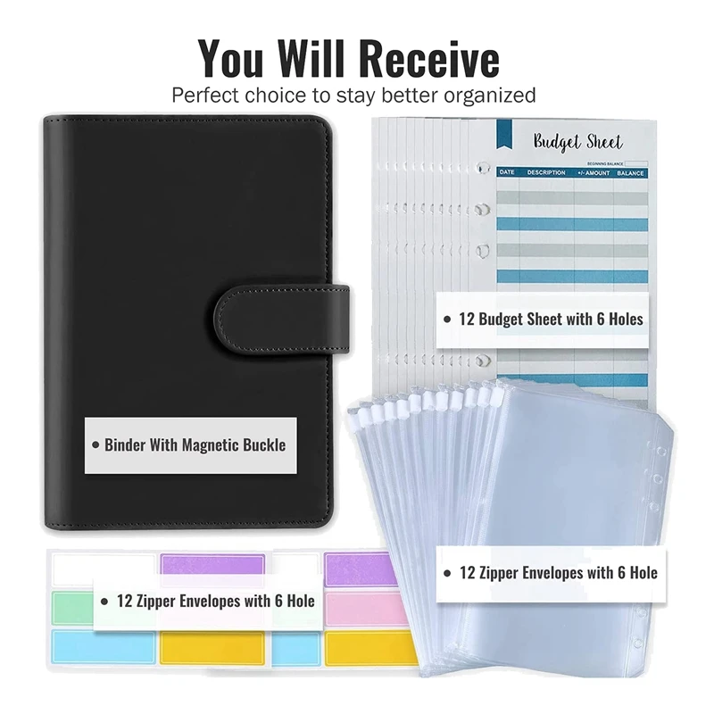 Enveloppes de trésorerie en PVC transparent, classeur projecteur, classeur à l'horizon, 12 enveloppes de trésorerie évaluées