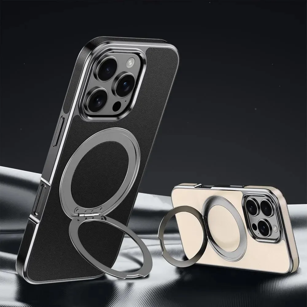 

Genuine Leather phone Case Suitable for iPhone 16 Pro Max 15 14 Case 360 Rotating Bracket Fundas Kickstand Phone Protector