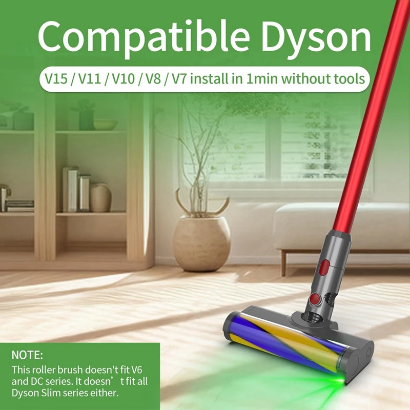 Roller Brush Power Head Replacement For Dyson V7 V8 V10 V11 V15 Vacuum Parts With Green Laser Light Floor Attachments