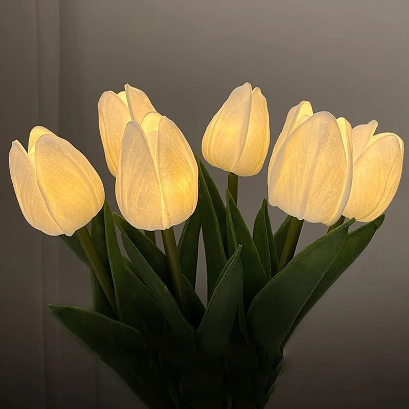 10/15pcs LED Tulips Artificial Flowers Real Touch PU Tulip Fake Flower Bouquet Lamp For Wedding Party Decor Home Garden Ornament