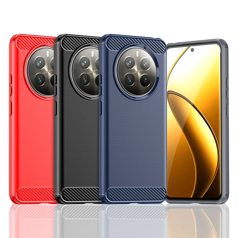 For Realme 12 4G Case Silicone Rubber Shockproof Carbon Fiber Protective TPU Phone Cover Realme 12 4G Cover Realme 12 Case