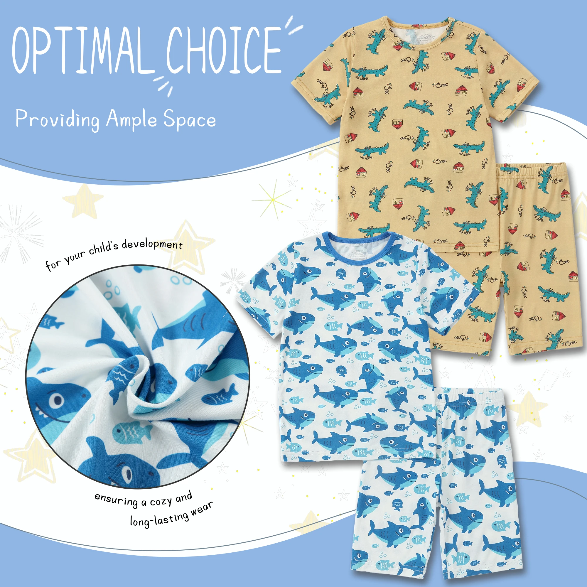 MICHLEY 2PCS Bamboo Toddler Pajamas Sleepwear Short Sleeve PJS Set  2-8T Soft Top Shorts Casual Outfit Gift for Boys Girls