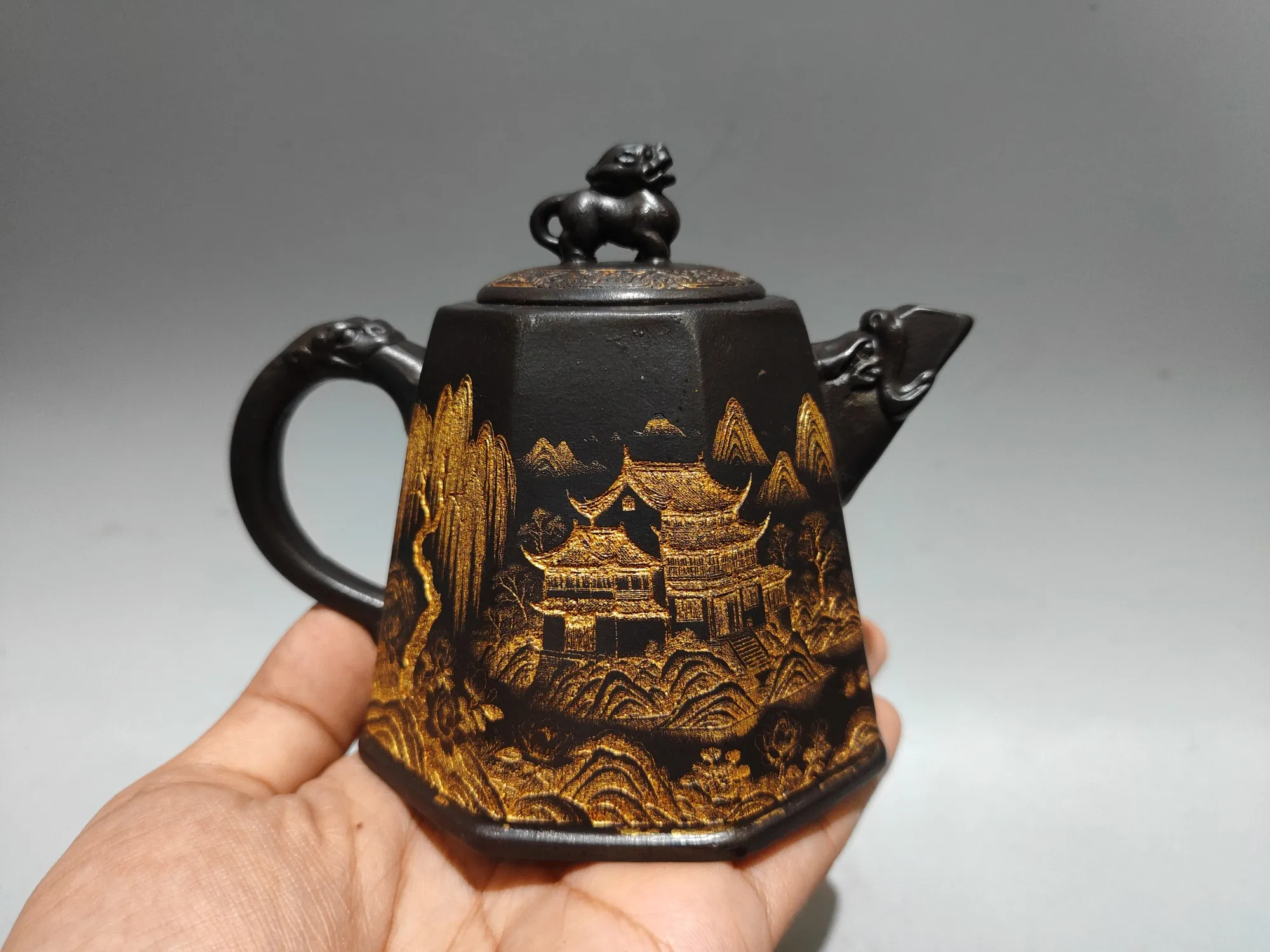 Old Chinese Handicraft Enameled YiXing Zisha (red stoneware) Teapot,scenery,with mark, Free shipping