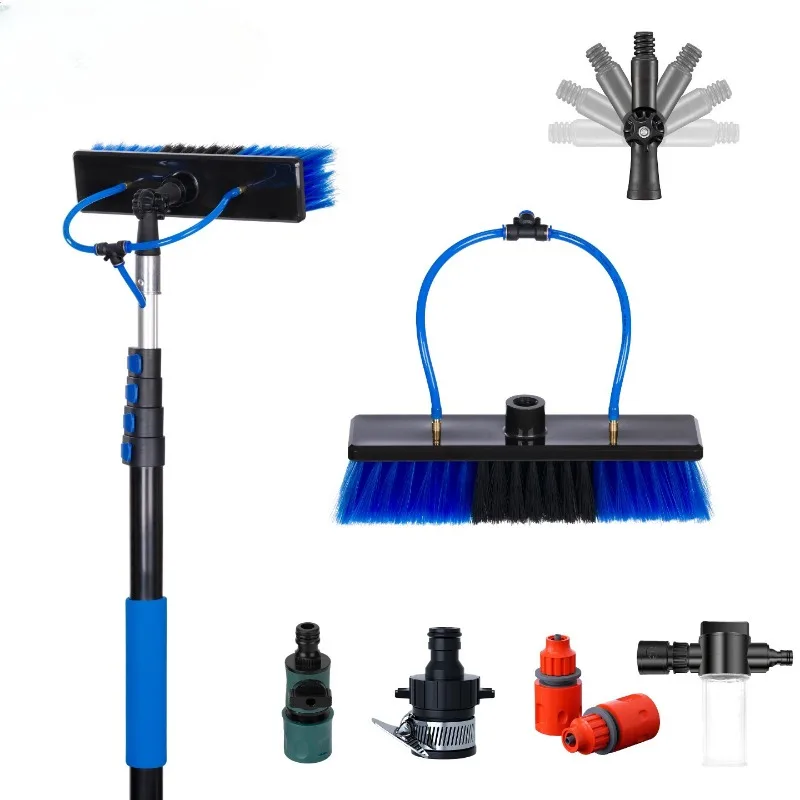 Solar photovoltaic panel glass curtain wall cleaning brush telescopic rod water brush aluminum alloy long rod cleaning tool set