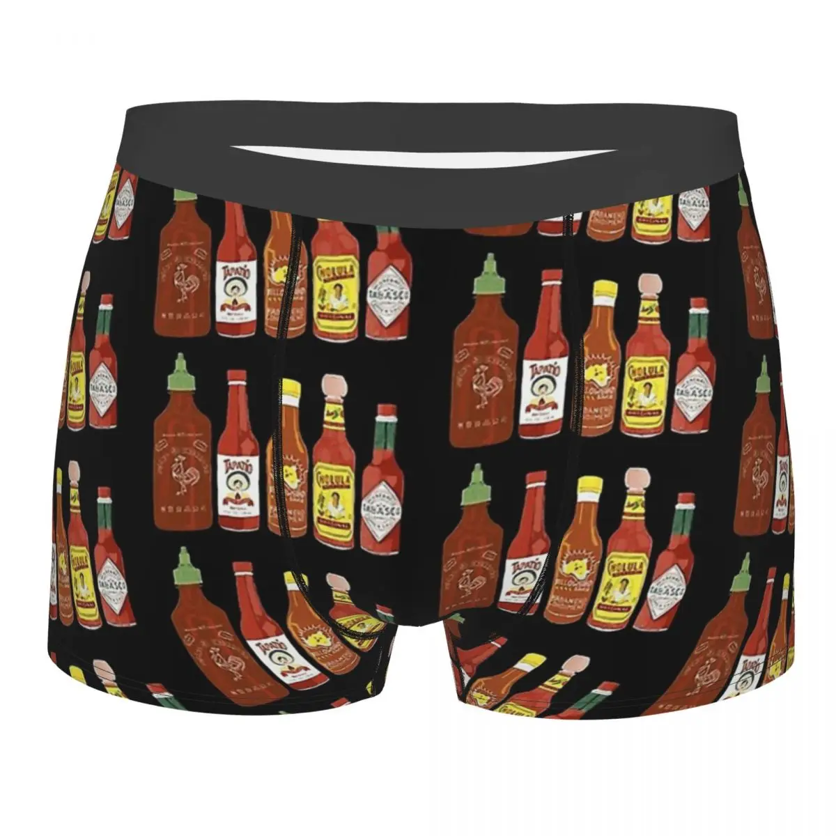 Spicy Check Out These Hot Sauces On Black Background Underpants Homme Panties Men's Underwear Print Shorts Boxer Briefs