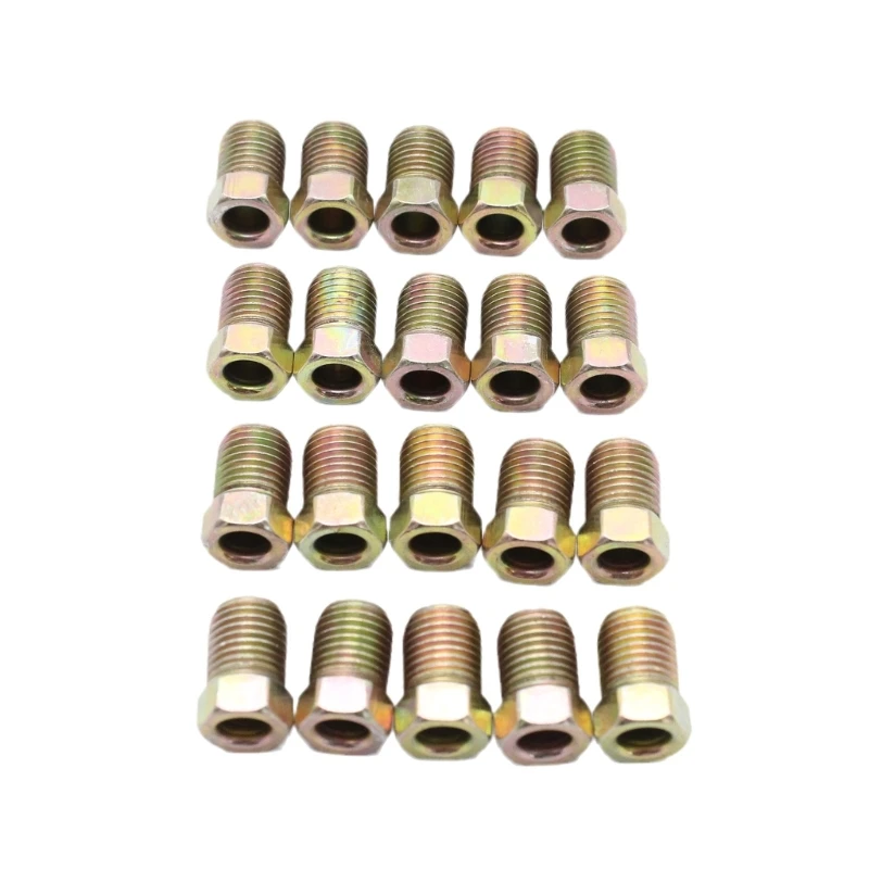 20 Pack 3/8-24 Inverted Tube Nuts Automotive-Parts Gold Zinc Threads Nuts Fit for 3/16 inch Tube Brake Line Accessories