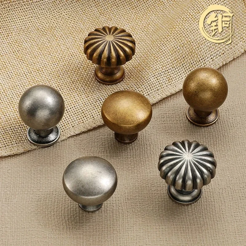 New Chinese Retro Brass Cabinet Door Handle Antique Copper Drawer Single Hole Small Knob for Wardrobe Cupboard Furniture