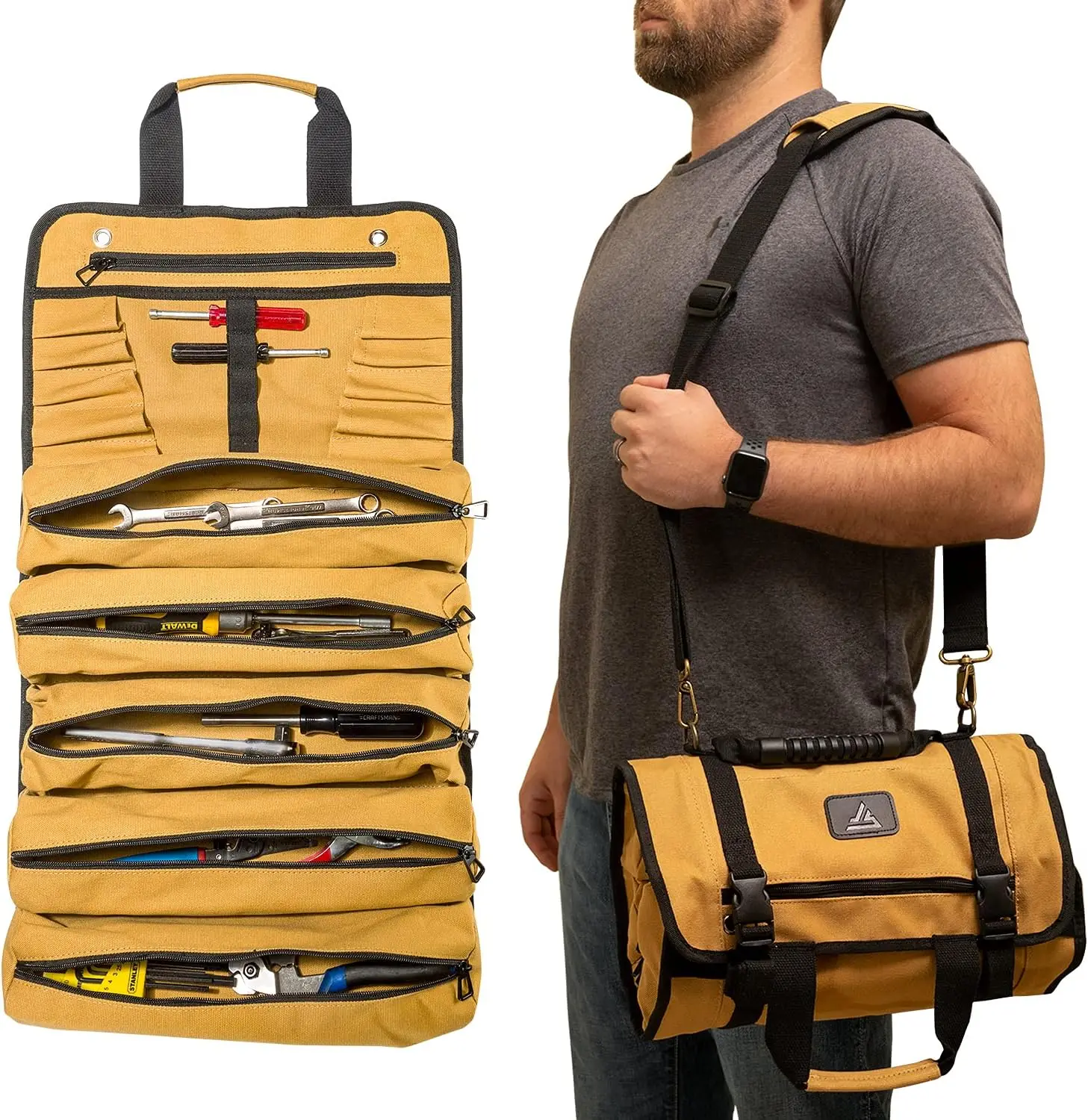 

18oz Heavy Duty Canvas - Motorcycle Tool Roll Pouch with 17 Pockets, Multi-Purpose Wrench Tool Organizer for Electrician USA