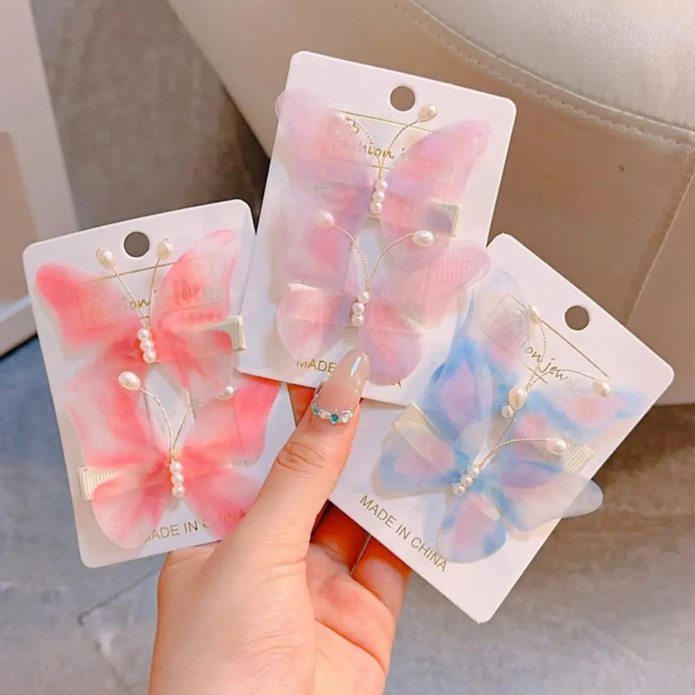 Pearl Butterfly Hair Clip Lovely Hair Accessories Mesh Hanfu Hairpin Traditional Hair Ornaments Children Barrette Girls image 3