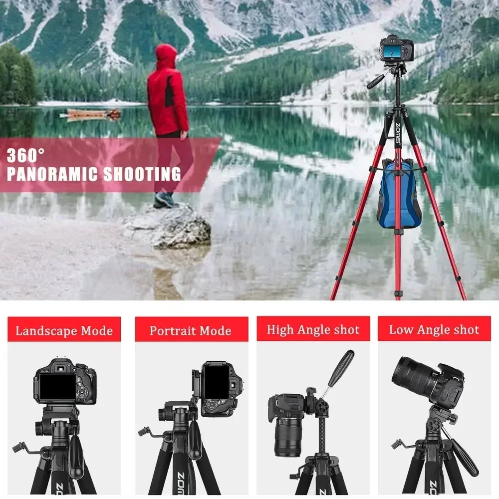 ZOMEI Q188 73.64 inch/187cm Camera Tripod Lightweight Adjust-height Travel Tripod with 360° Pan Head Quick Release Plate