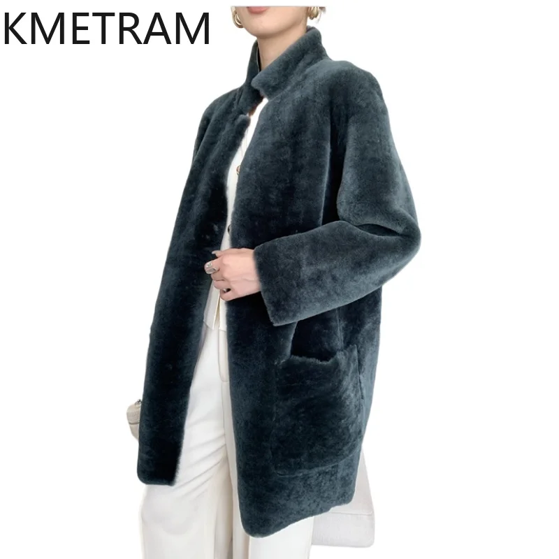 Natural Merino Wool Sheepskin Double Faced Fur Jacket Woman Luxury Mid Length Reversible Real Fur Coat Winter Clothes 2025 шуба