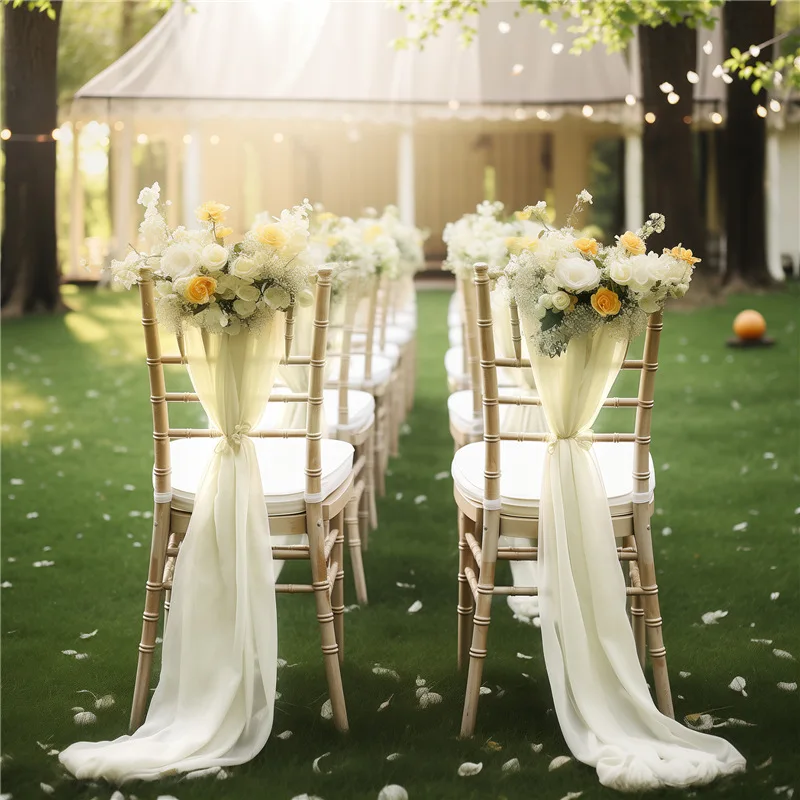 

10pcs chiffon chair sashes soft Solid Ivory 17X250cm wedding chair Sashes Cover for Party Banquet wedding decoration Luxury