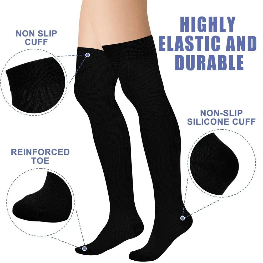 1Pair  Thigh High Compression Stockings 20-30 MmHg, Closed Toe Socks for Women & Men