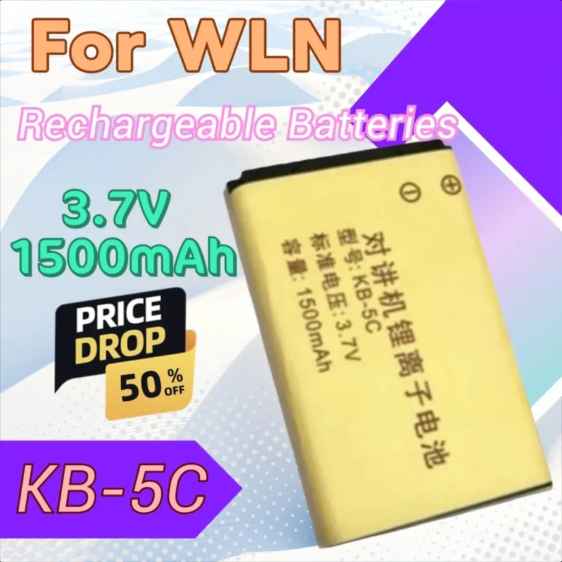 

New High Quality 3.7V 1500mAh Walkie-talkie Battery KB-5C for WLN KD-C1 Walkie Talkie KD-C2/C10/C50/C51/C52 RT22S RT15 NK-U1