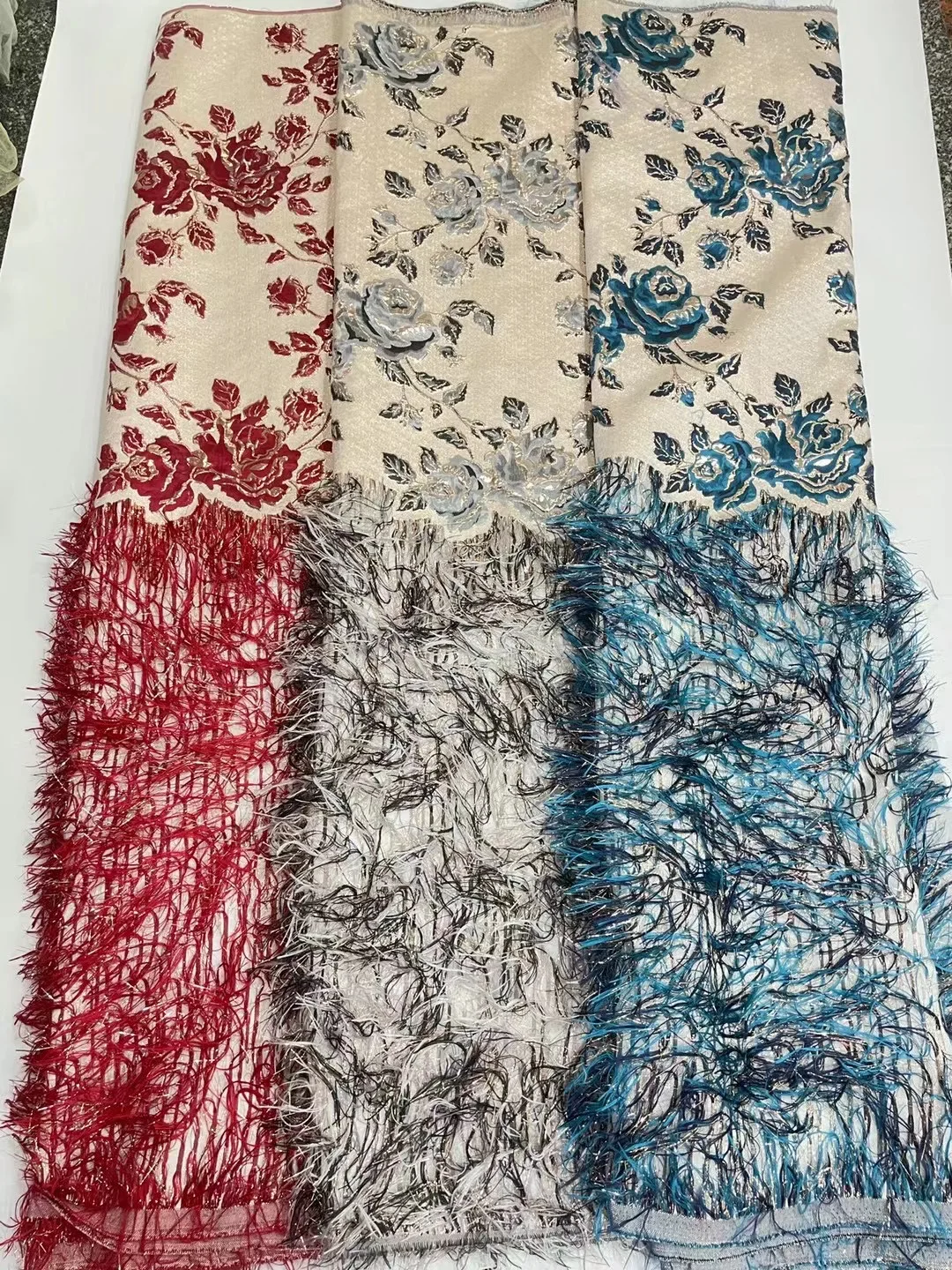 Latest Feather French Lace Fabric With Jacquard Brocade Fabric 2022 African Organza Lace Fabric For NIgeria Party Dress LJK22160