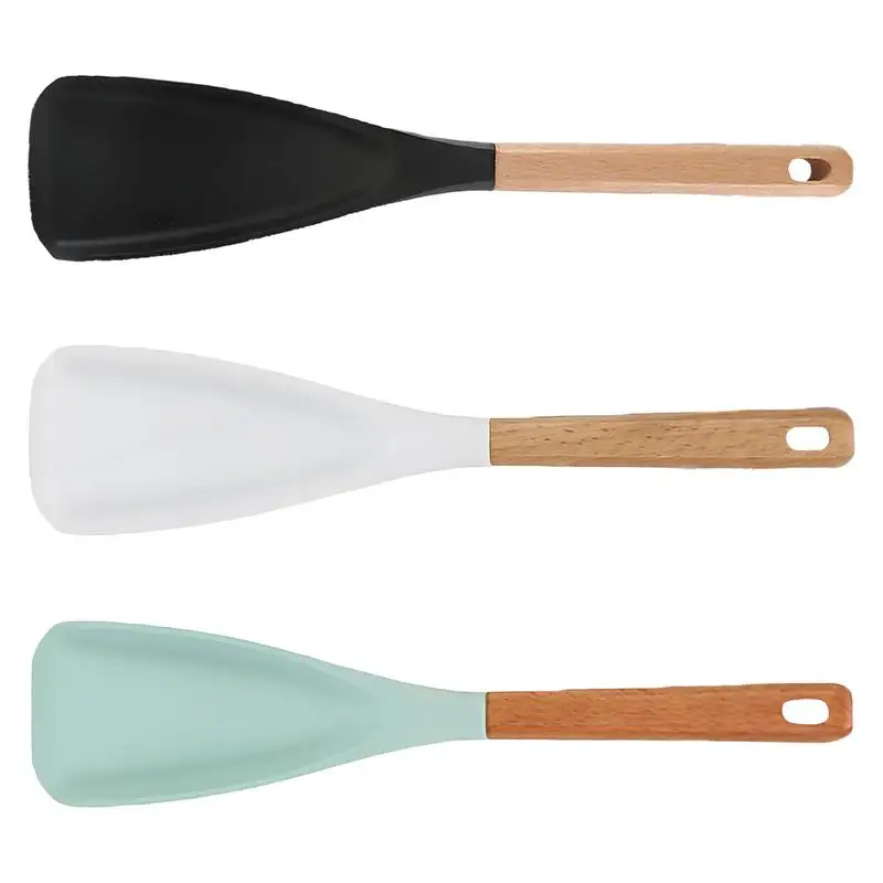 

Cooking Spoon For Nonstick Cookwares Silicone Salad Spoon Heat Resistant Non-Stick Spatula With Wood Handle For Cooking Baking