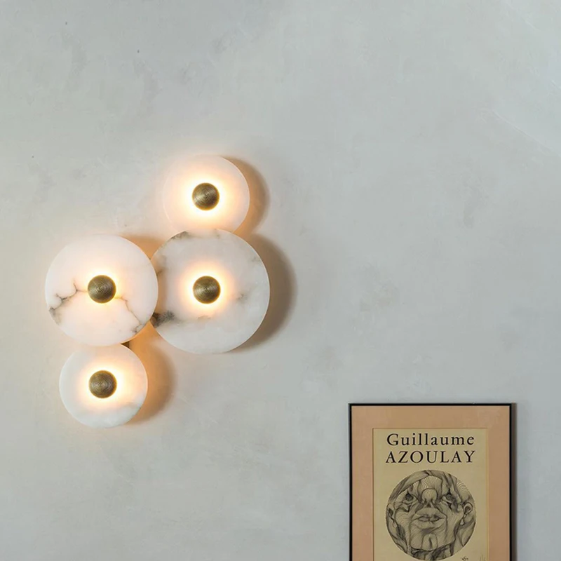 

Natural Marble LED Wall Ligh Round Shape Gold Metal Free Collocation Lighting For Living Room Bedroom Aisle Tv Background Sconce
