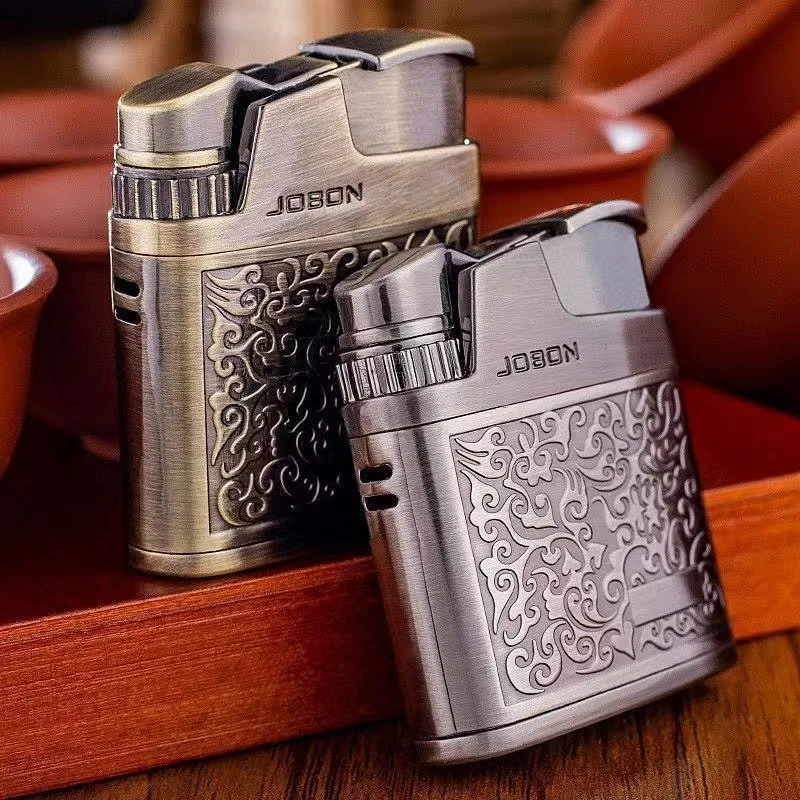 

2025 New JOBON Original Embossed Butane Gas Lighter Jet Metal Windproof Flashlight Cigarette Lighter Retro Smoking Accessories