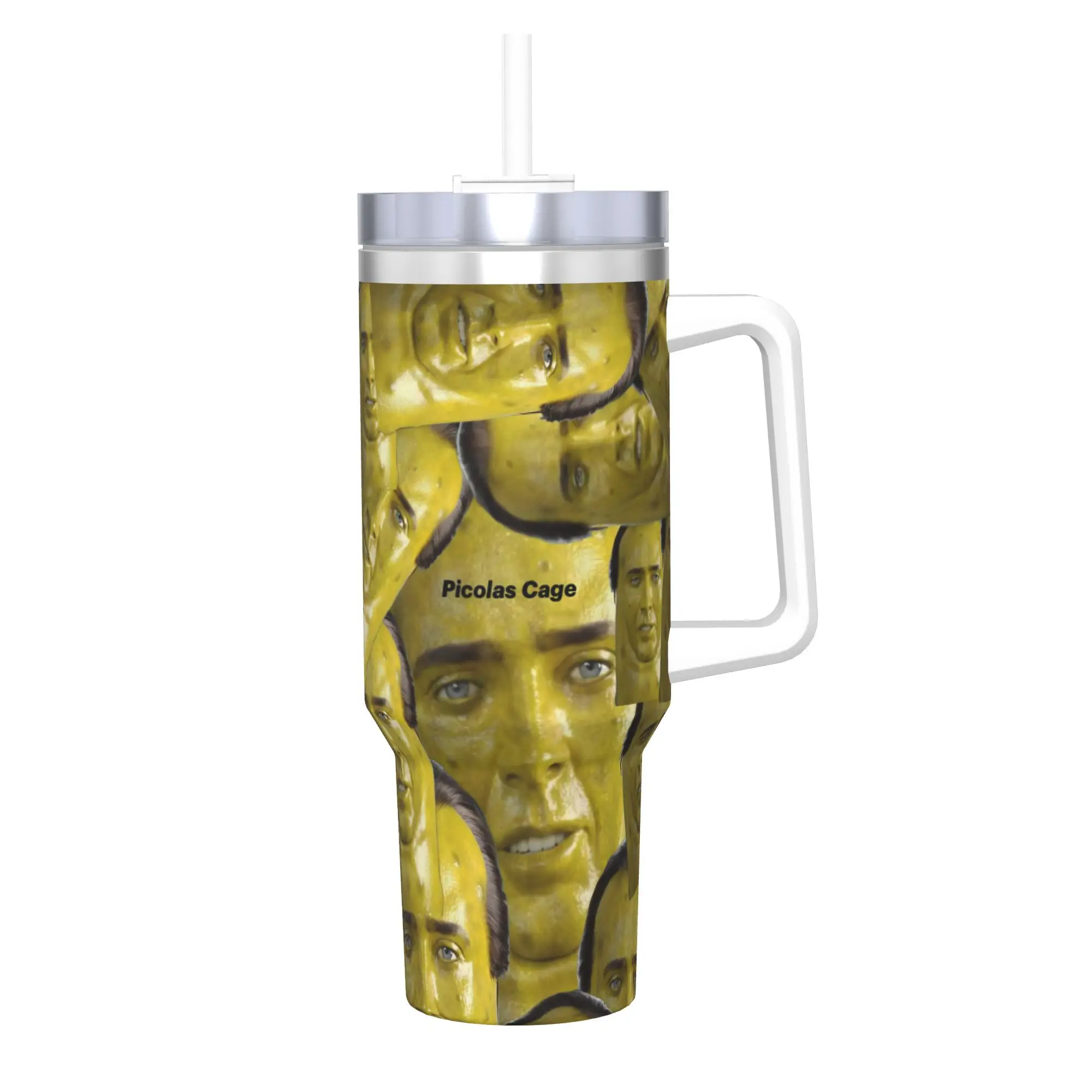 Nicolas Cage Tumbler With Straw  Stainless Steel Tumblers Cup Double Wall Vacuum Insulated for Cold Or Hot 40oz