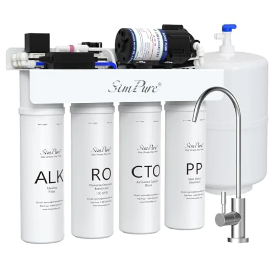

Under Sink RO Water Filtration System 7 Stage Alkaline Reverse Osmosis with Tank 100 GPD NSF/ANSI 58 Certified Built-in Pump St